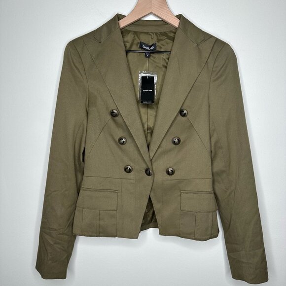 BEBE NEW Double Breasted Riding Jacket in Army Green / Size 8 / NWT - Picture 1 of 10